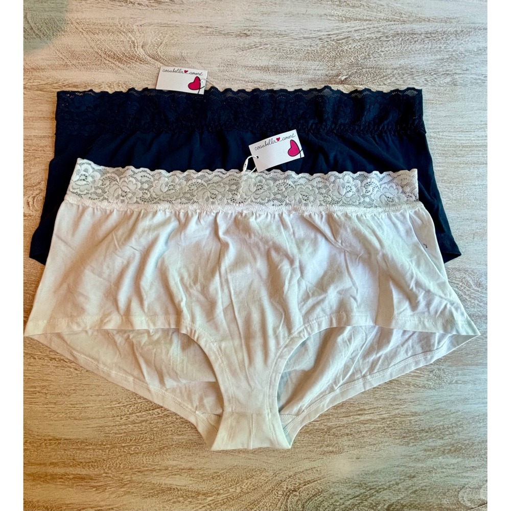 NWT SET OF 2 Cosabella Adore 3X Hotpant Panties Womens Navy White